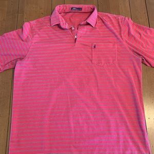 Johnnie-O Striped Performance Polo with Pocket Mens L